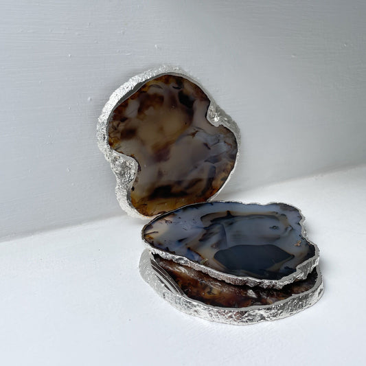 Brown Agate Stone Costers with Silver Edge