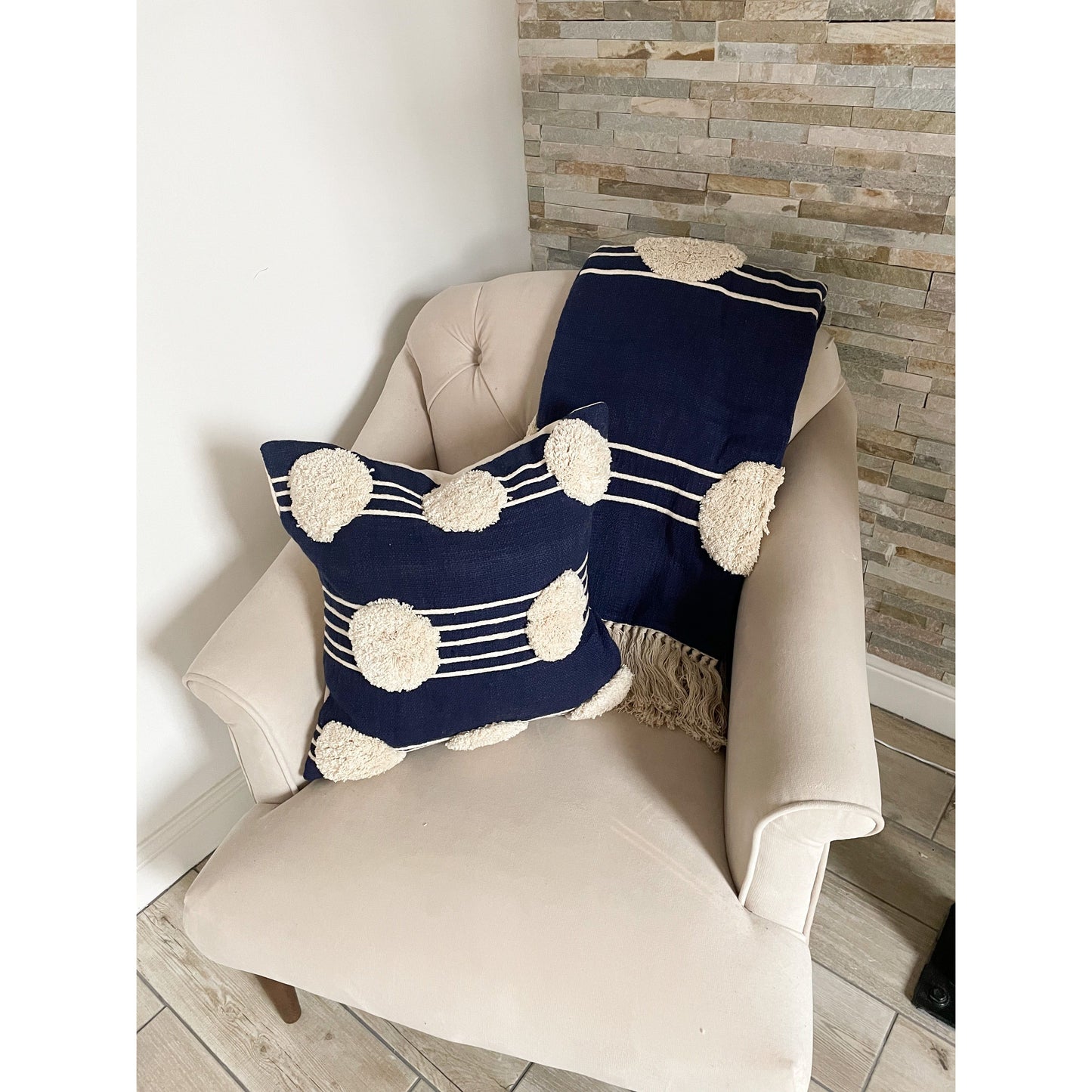 Navy Polka dot Cotton Cushion Cover - Billy