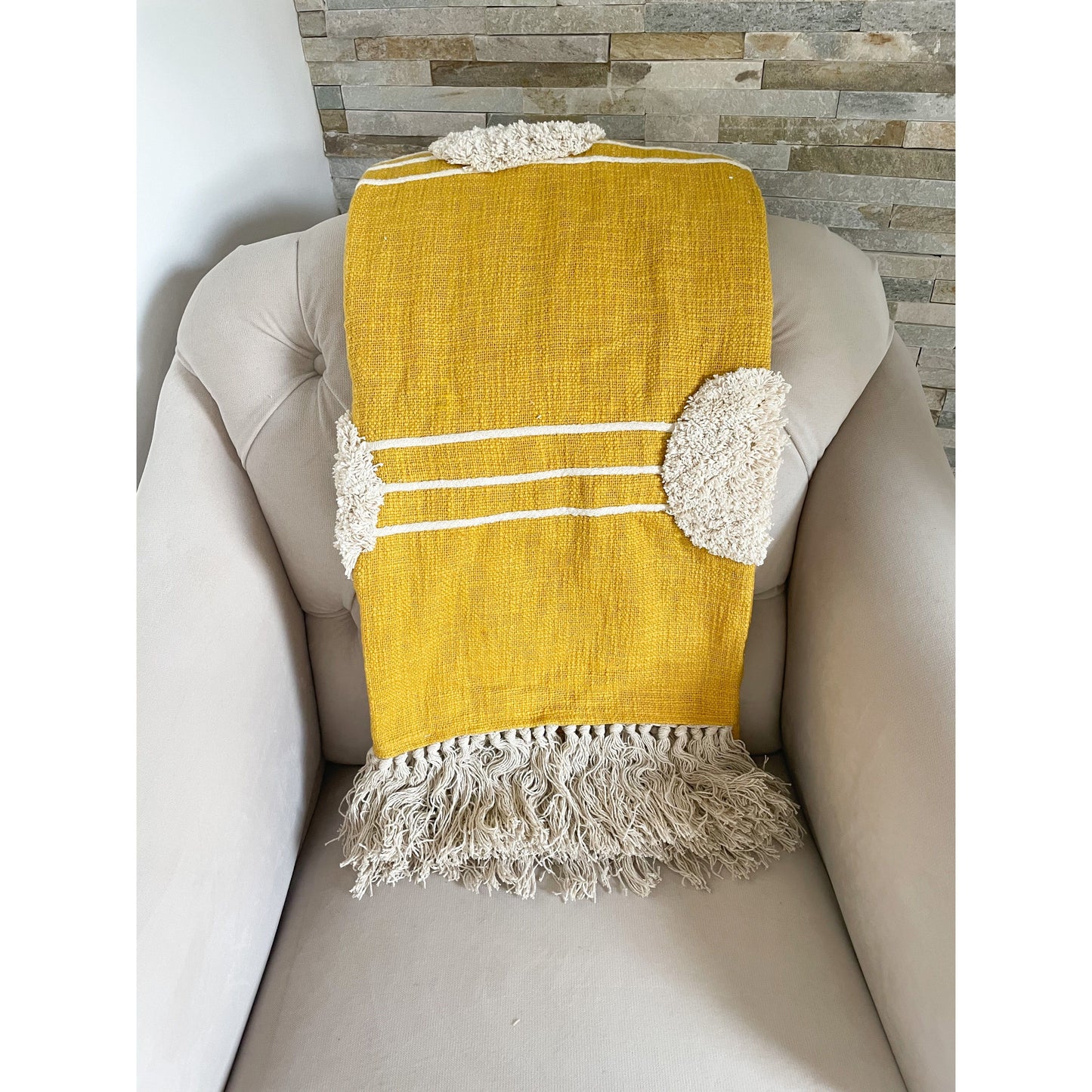 Yellow Tufted Throw Cotton Blanket - 150 x 130 CM