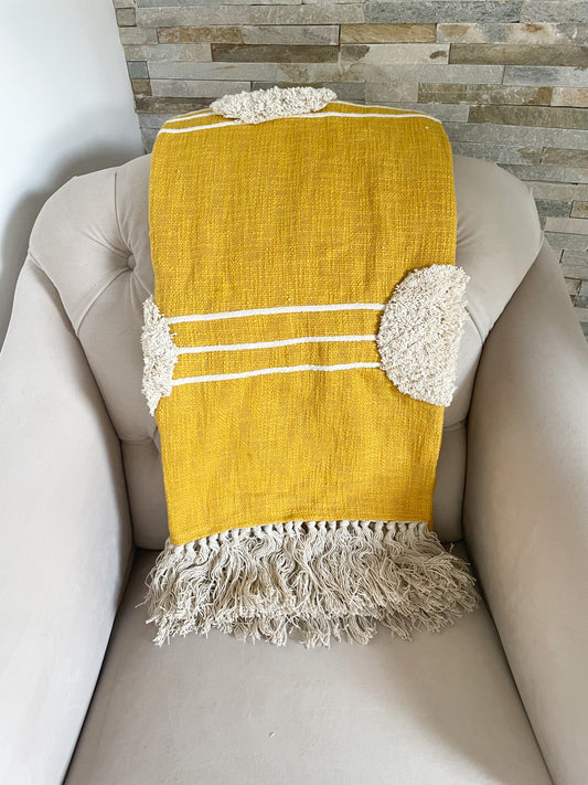 Yellow Tufted Throw Cotton Blanket - 150 x 130 CM