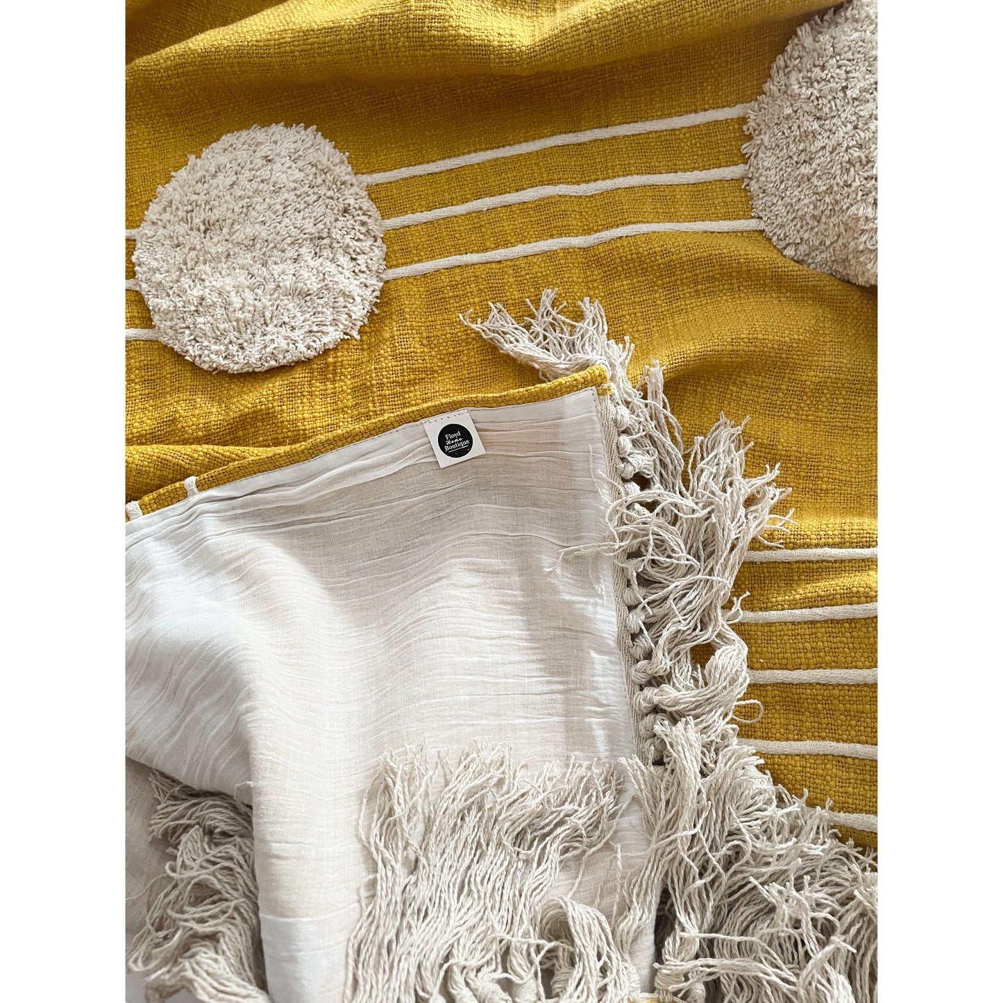 Yellow Tufted Throw Cotton Blanket - 150 x 130 CM