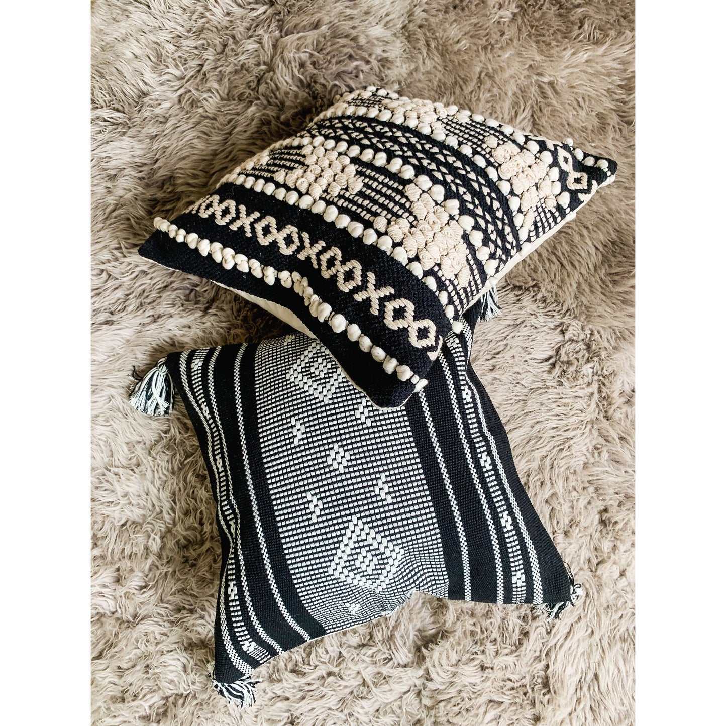 Black and white cotton throw cushion cover 45x45cm decorative tassel pillow case 18x18inch scatter cushions