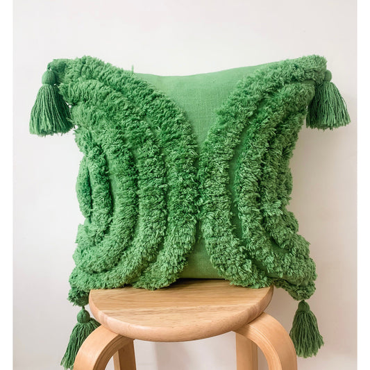 Green Tassel Tufted Boho Cushion Cover - Gio