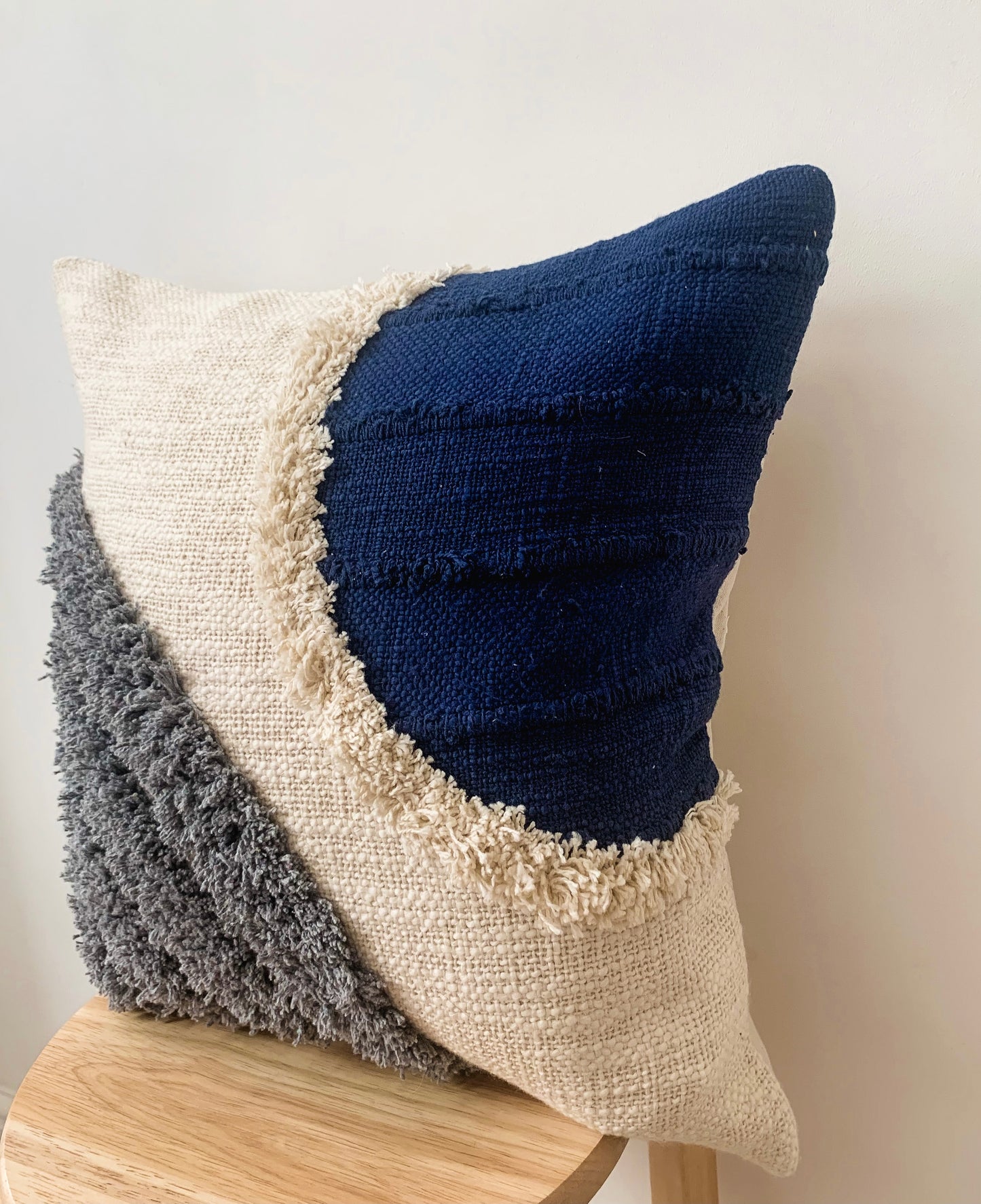 Beige and Blue Tufted Cotton Cushion Cover 45 x 45cm - Blair
