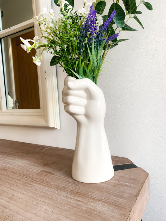 Hand and Arm Ceramic Vase in White