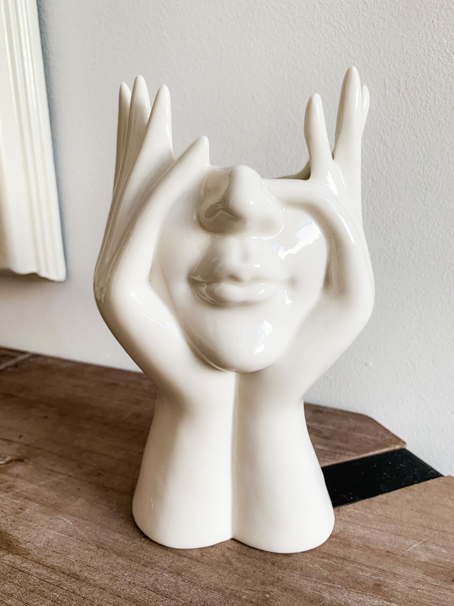 Head in Hand Face Vase in White