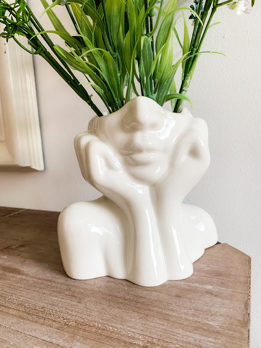 Face Sculpture Vase in White for Flowers