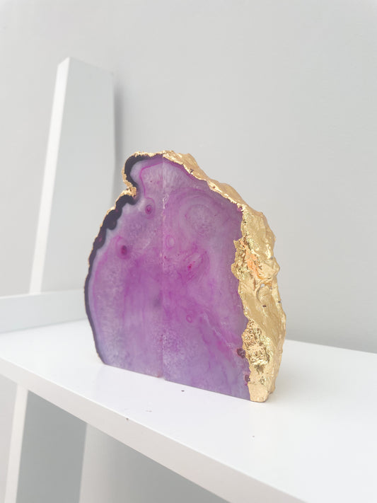 Agate Pink Stone Bookends with Gold Edge