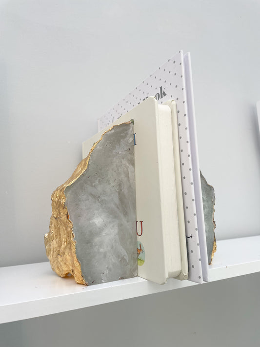 White Agate Stone Bookends with gold edge