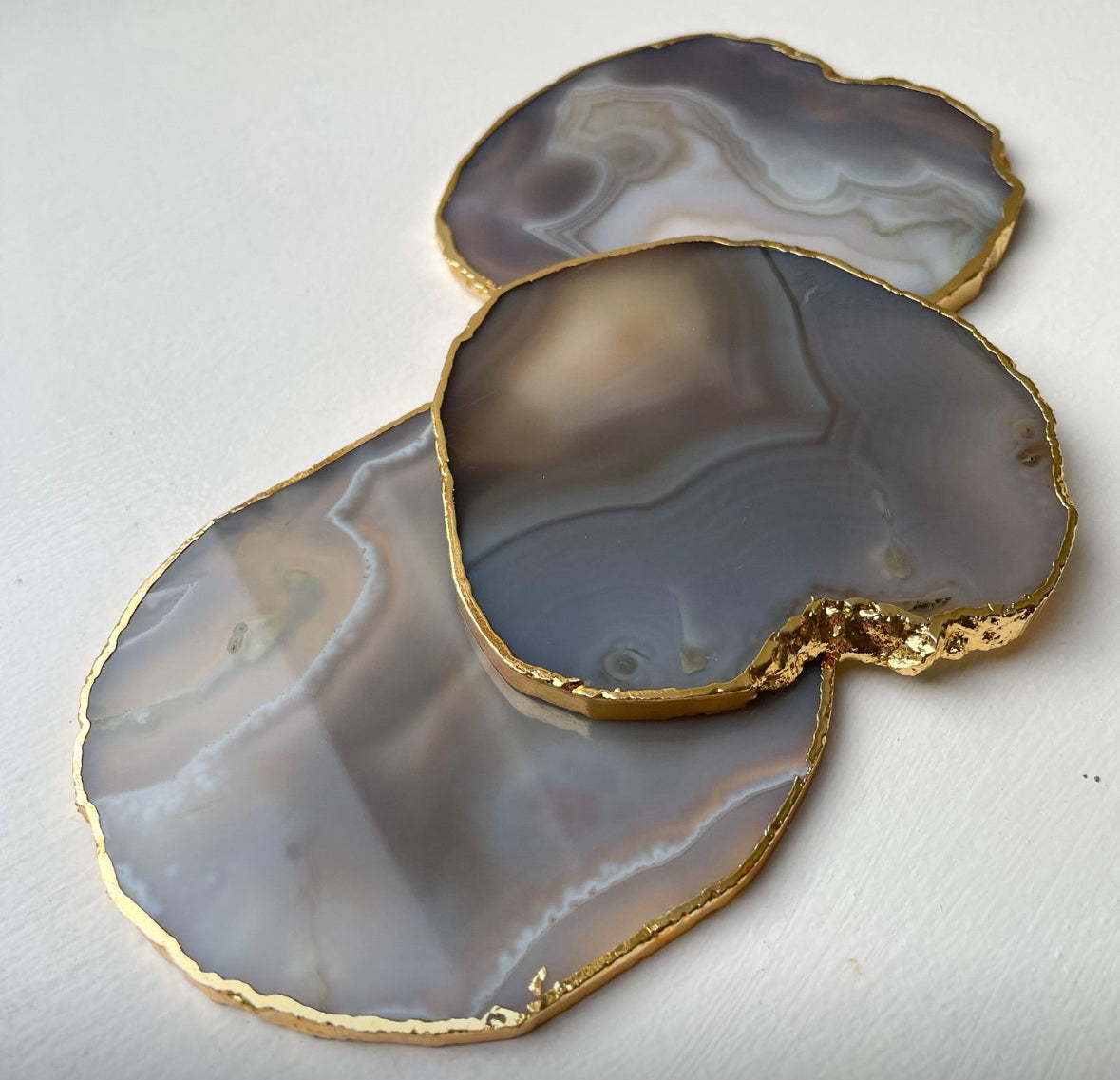 Crystal Agate Stone Coasters with Gold Edge