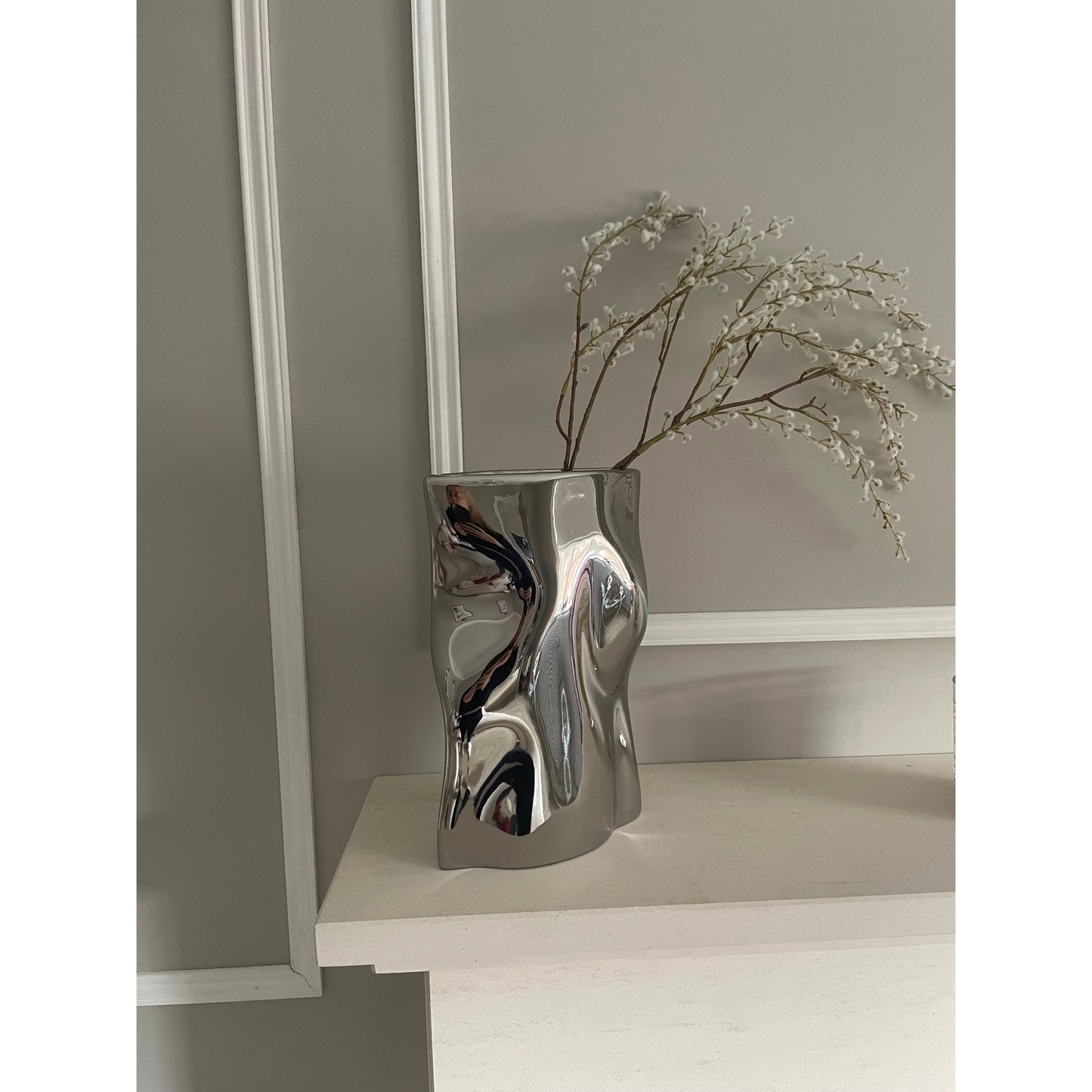 Mirrored Handbag Vase in Silver