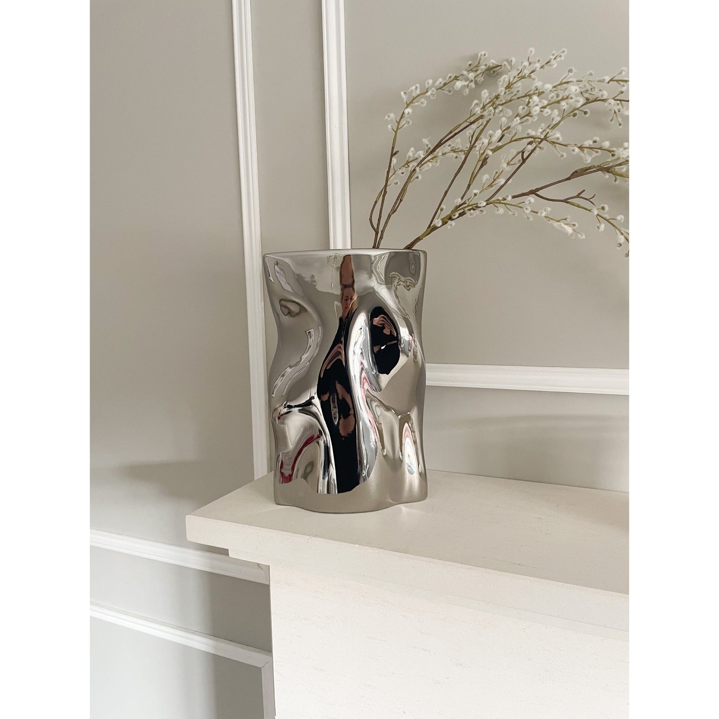 Mirrored Handbag Vase in Silver