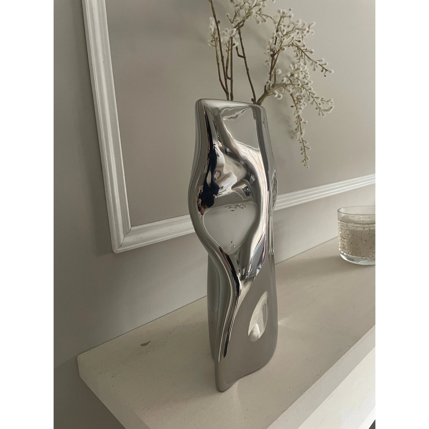 Mirrored Handbag Vase in Silver