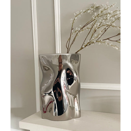 Mirrored Handbag Vase in Silver