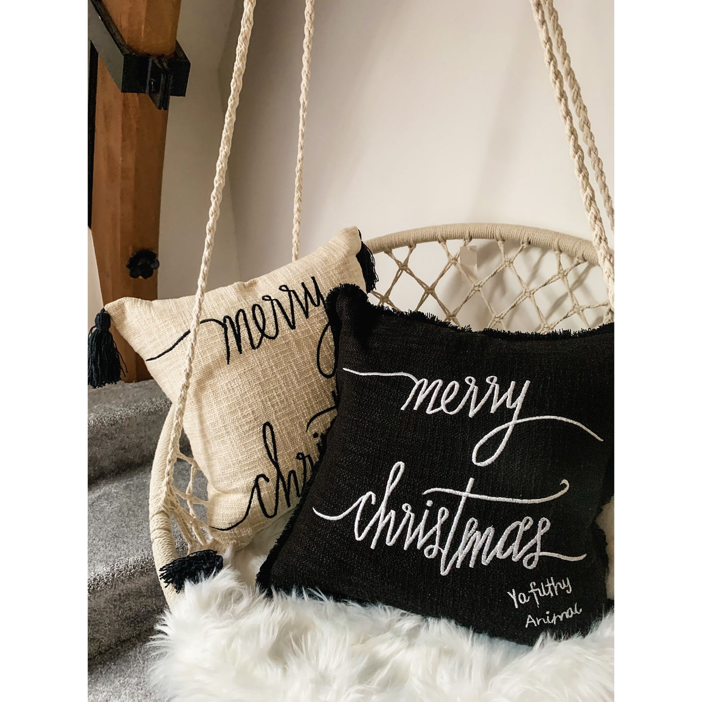 Black Merry Christmas Cushion Cover