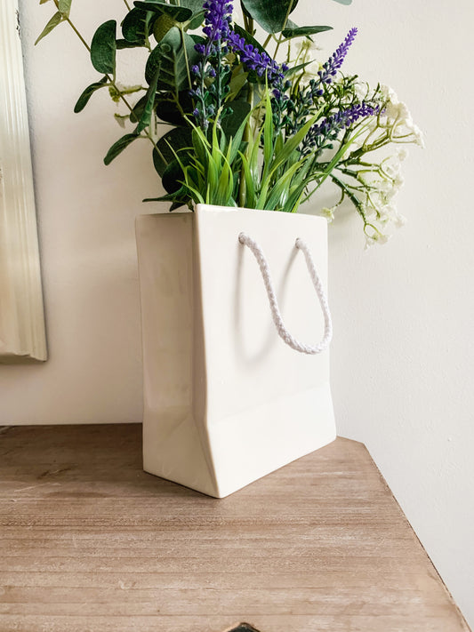 Ceramic Handbag Vase in White