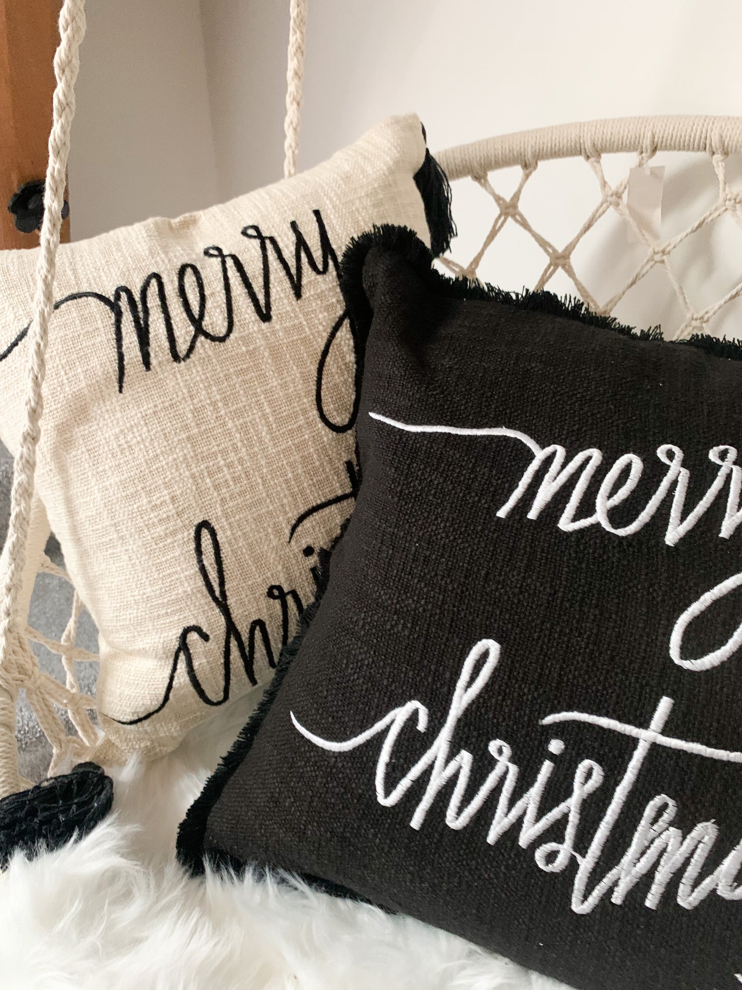 Beige and Black Merry Christmas Cushion Cover