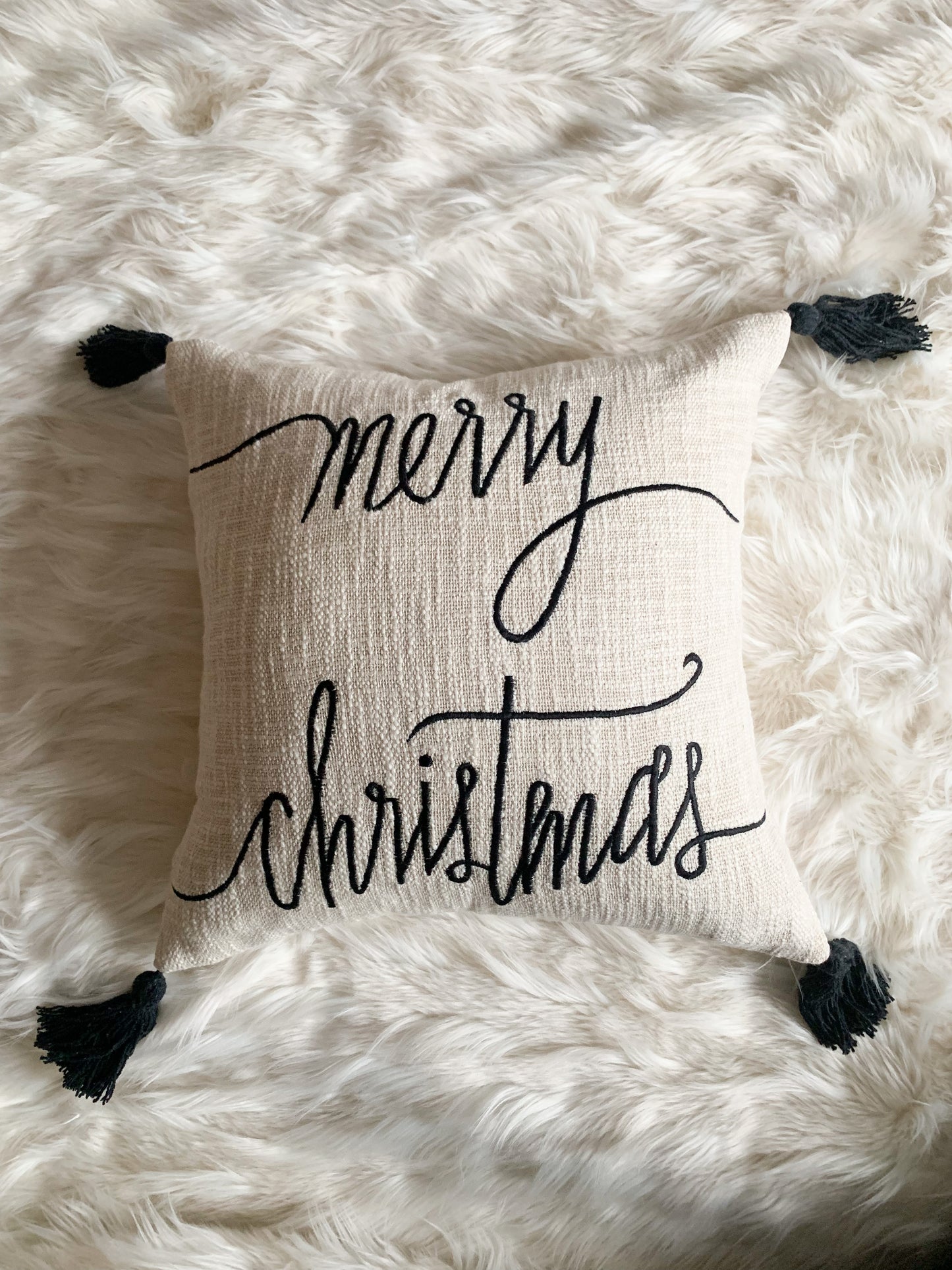 Beige and Black Merry Christmas Cushion Cover