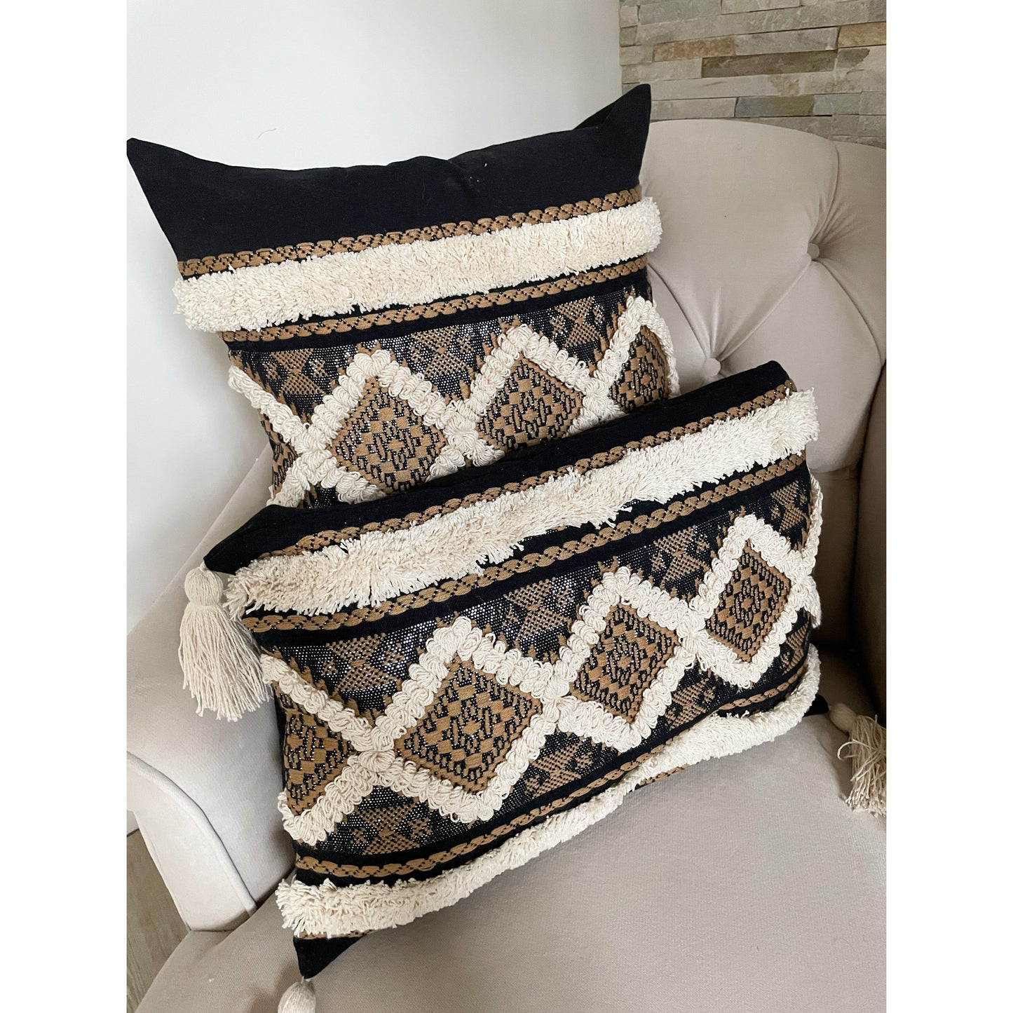 Black tan cotton throw cushion cover 50x30cm decorative black cotton linen pillow case 18x18inch scatter cushions