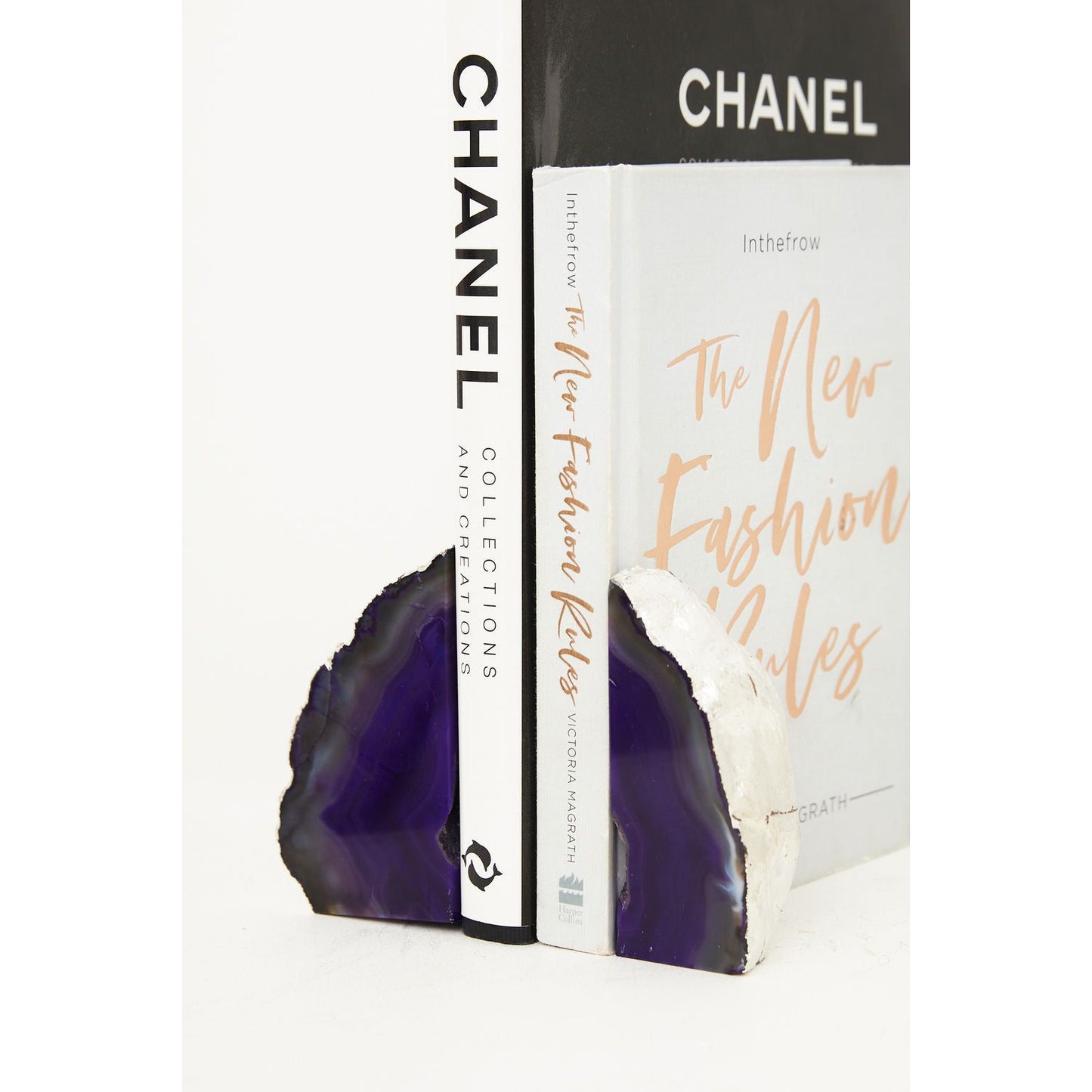 Purple Agate Stone Bookends With Silver Edge