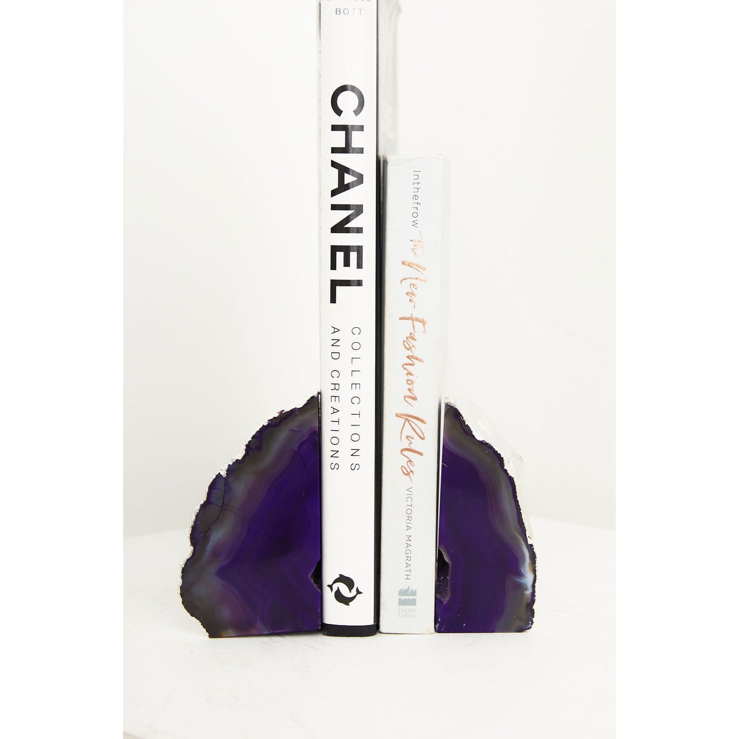 Purple Agate Stone Bookends With Silver Edge