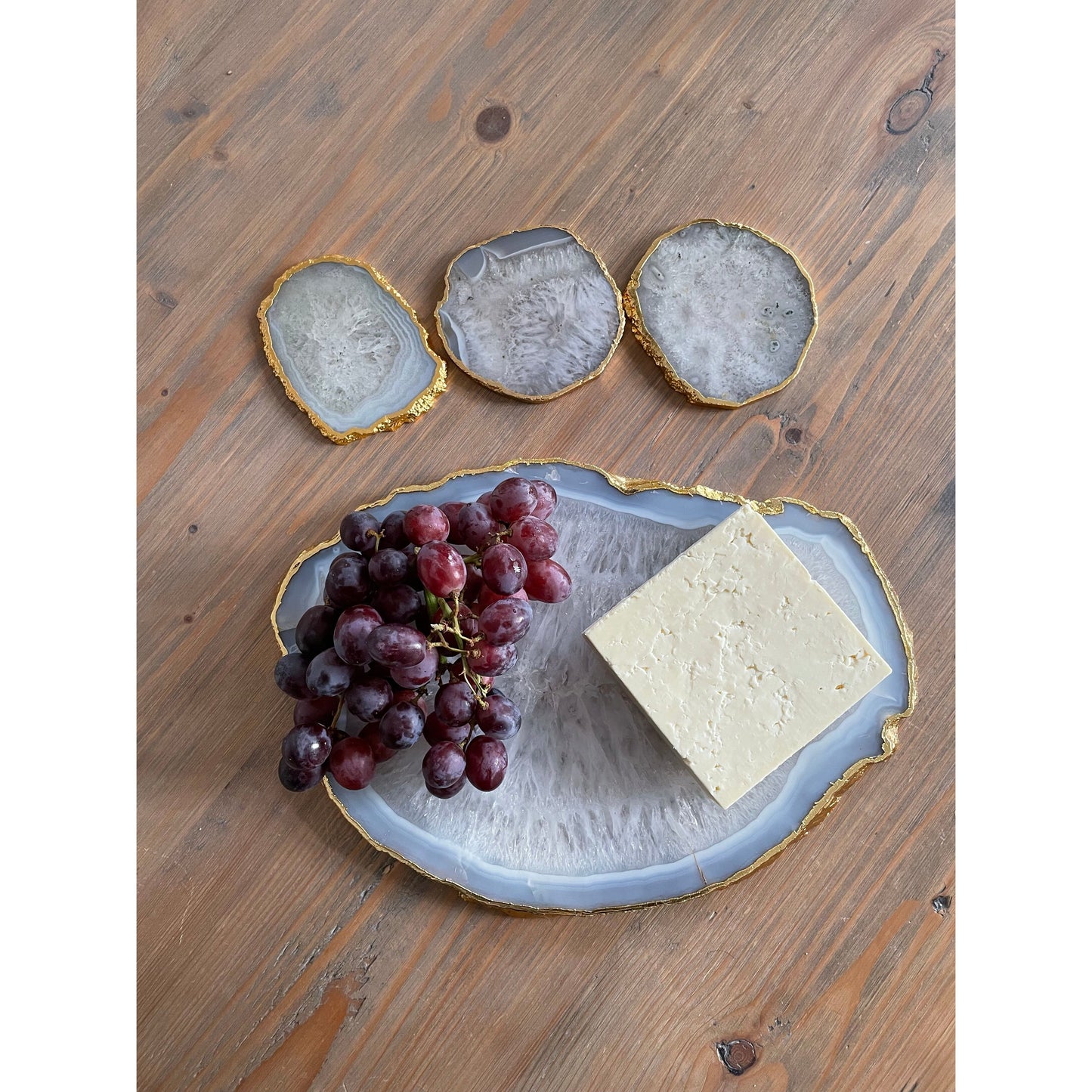 Agate Stone Cheese Board Platter in White Agate