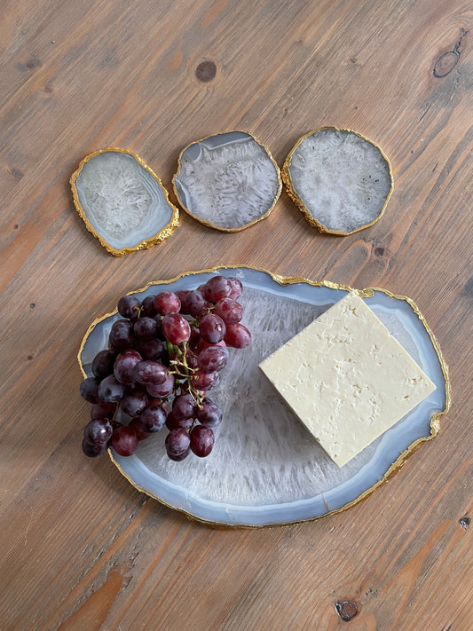 Agate Stone Cheese Board Platter in White Agate